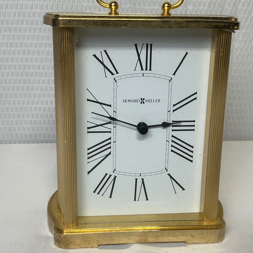 Howard Miller Gold Tone Carriage Clock Roman Numeral Model 645 440